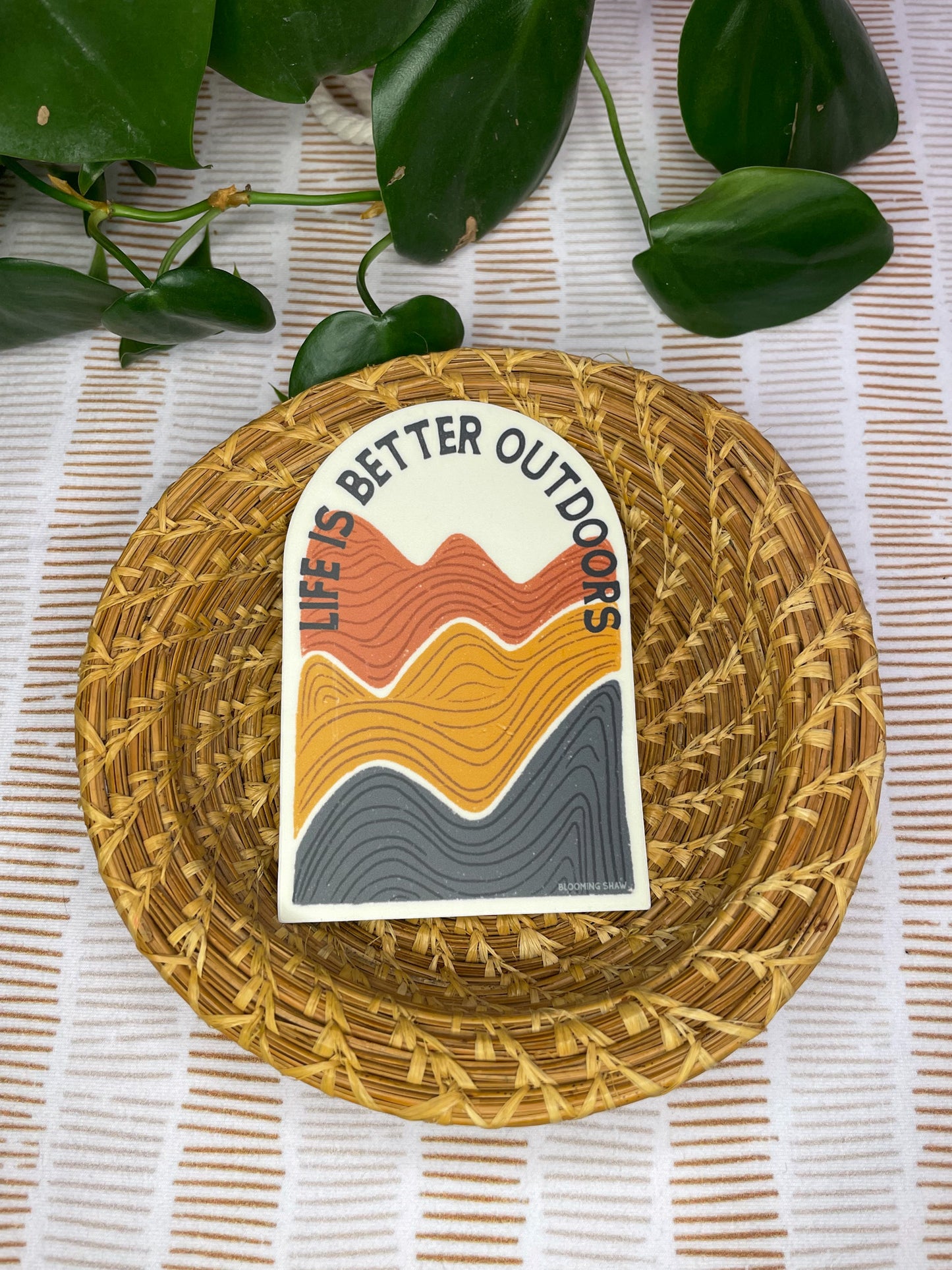 "Life is Better Outdoors" Multi-colored Mountains on Cream, 2.58" x 3.75"