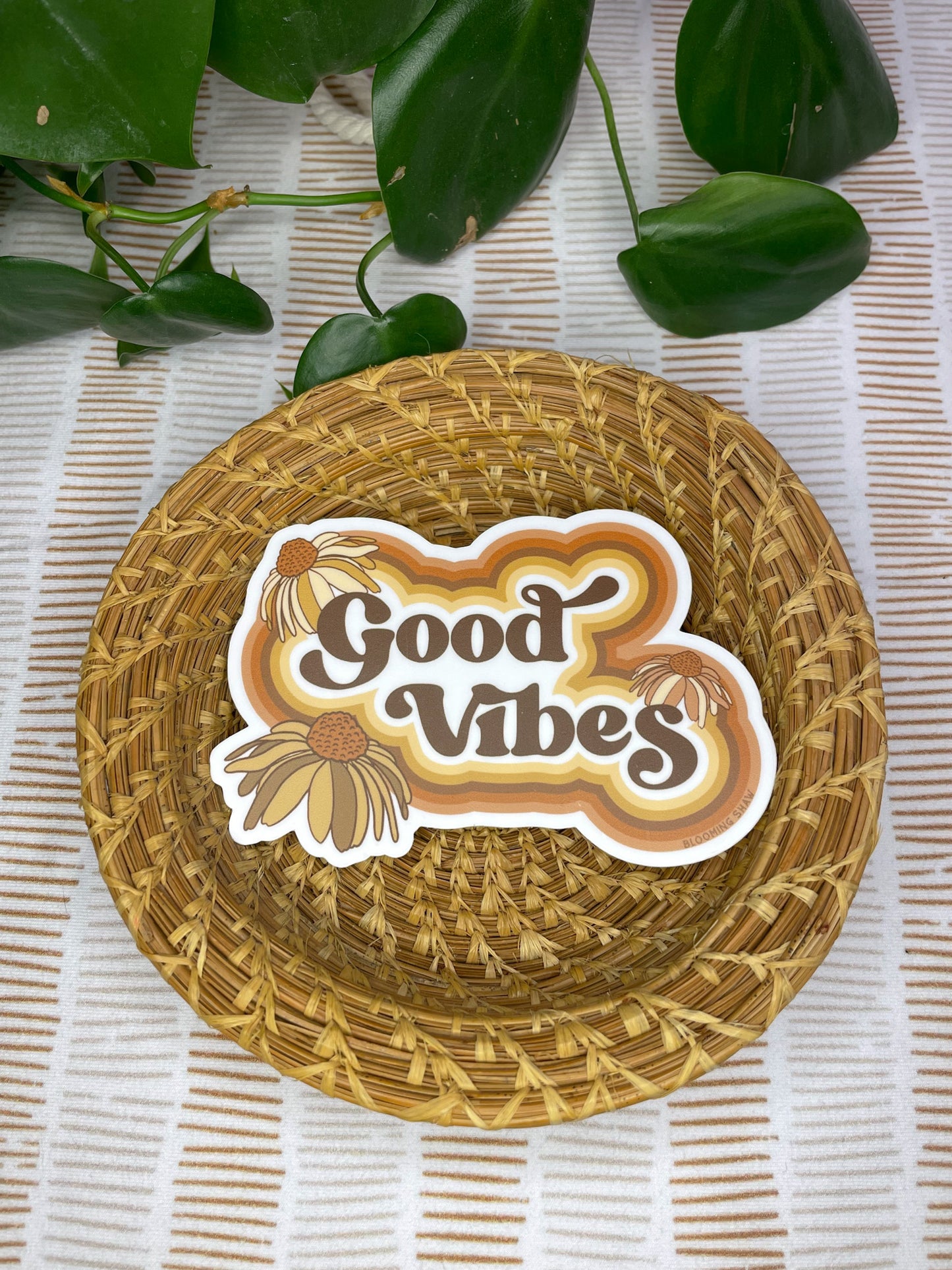 "Good Vibes" Tonal Brown and Yellow, 3.96" x 2.6"