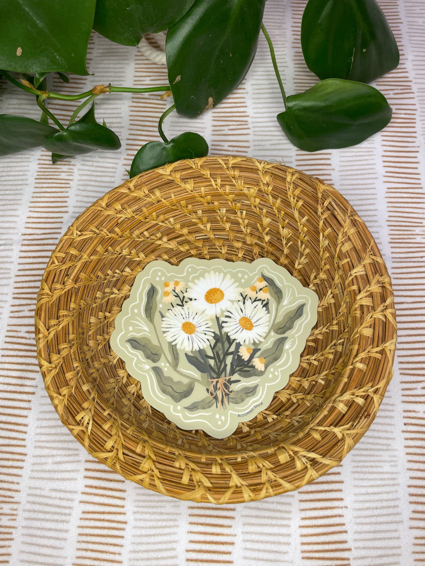 Magic Blooms- Daisy Floral on Light Green, 3.5" x 3"