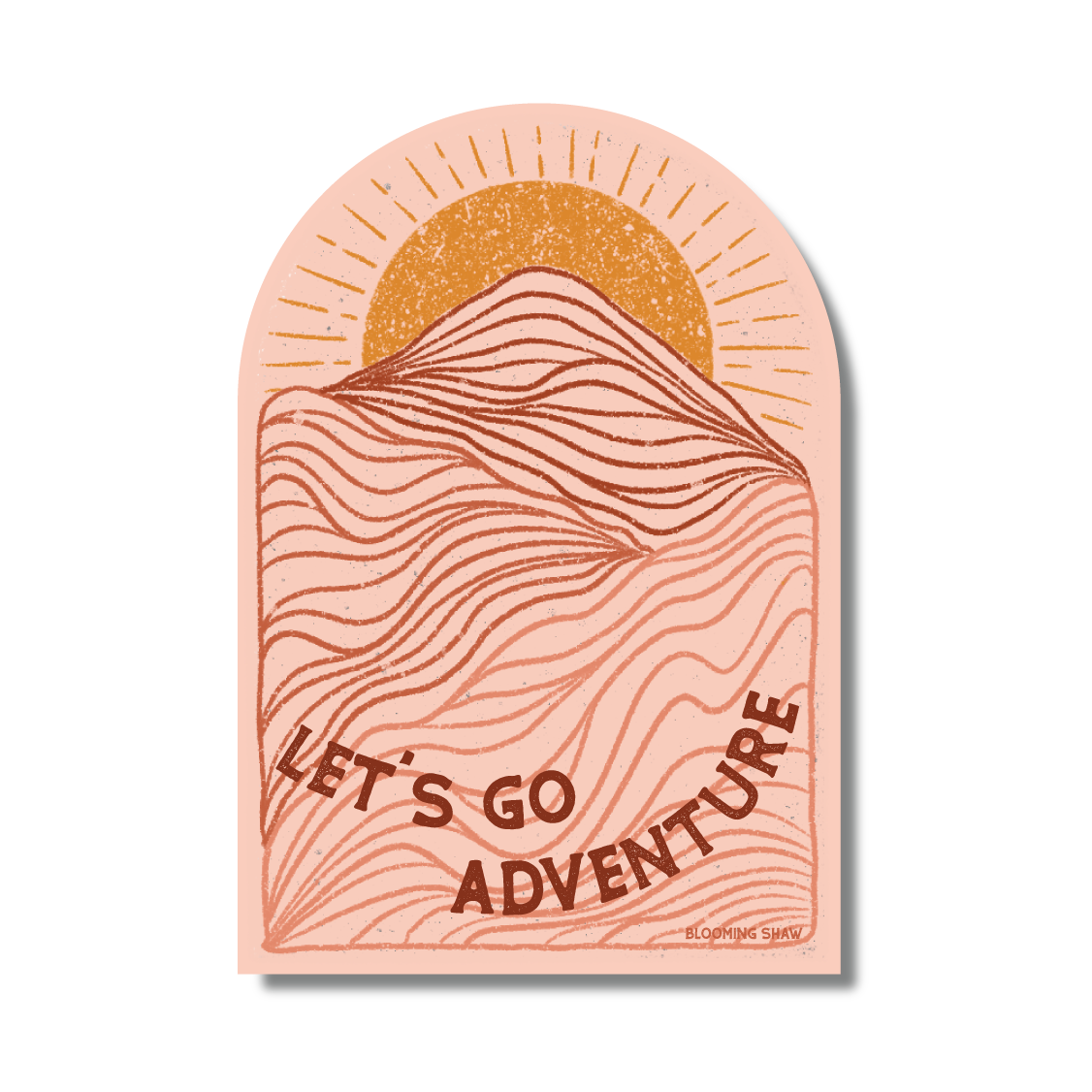"Let's Go Adventure" Tonal Pink Topo Mountains on Pink, 2.58" x 3.75"