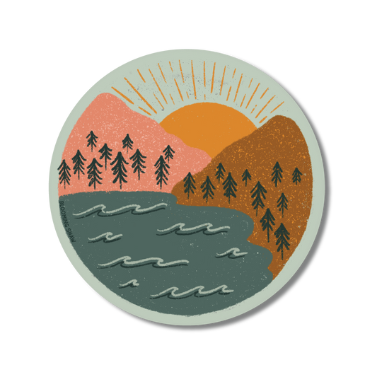 Adventure Scene on Light Blue Sage, 3.25" x 3.25"