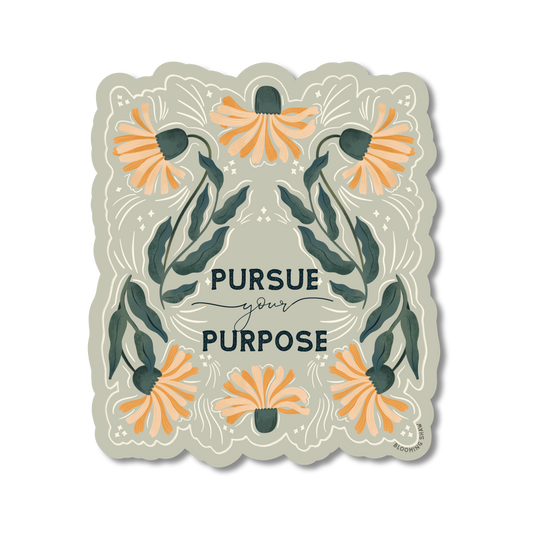 Magic Blooms- "Pursue Your Purpose" Dandelion Floral on Sage, 3.05" x 3.5"