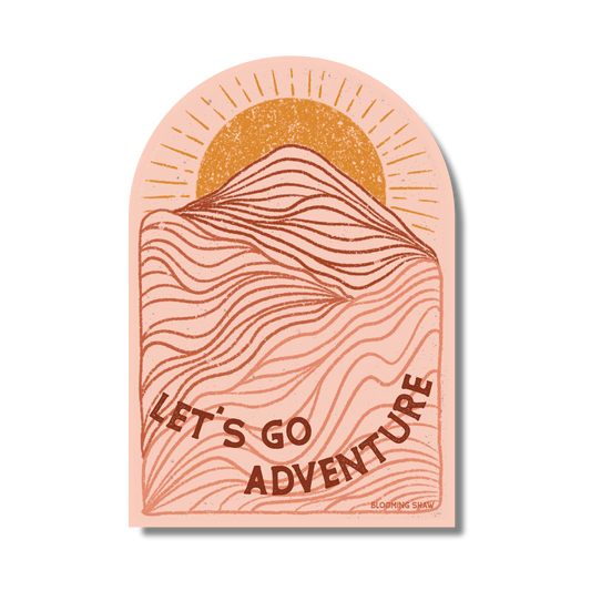 "Let's Go Adventure" Tonal Pink Topo Mountains on Pink, 2.58" x 3.75"