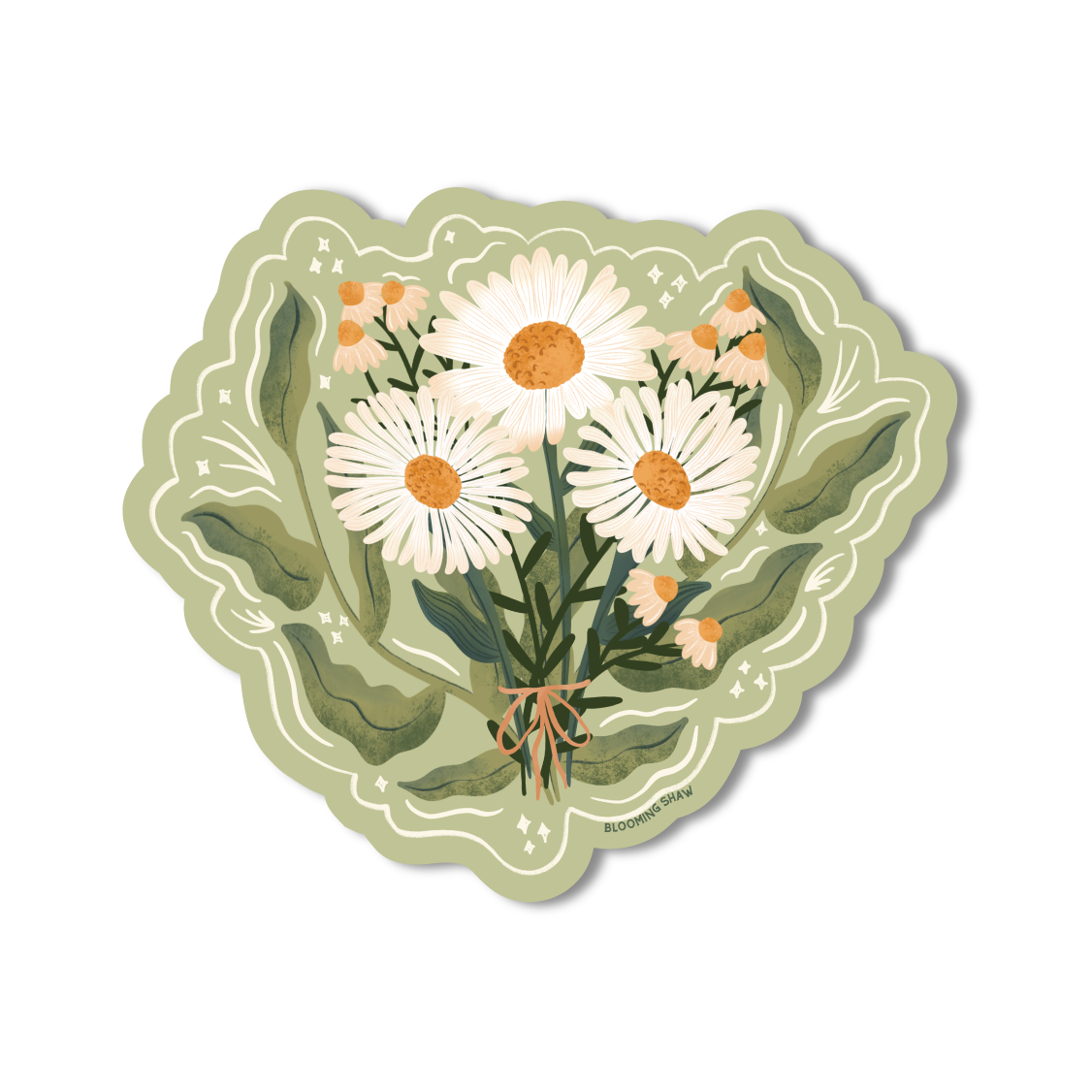 Magic Blooms- Daisy Floral on Light Green, 3.5" x 3"